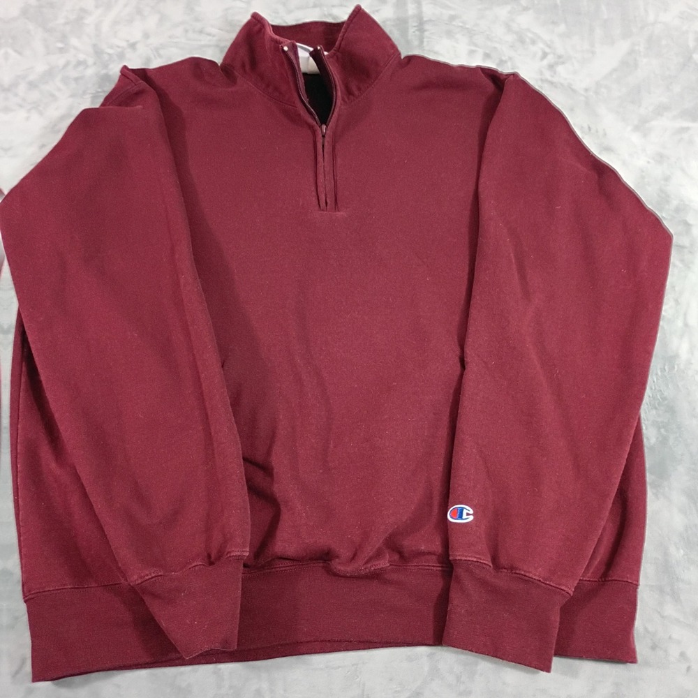 Champion Mens XL Quarter Zip Sweatshirt Maroon Burgundy Fleece Pullover Logo